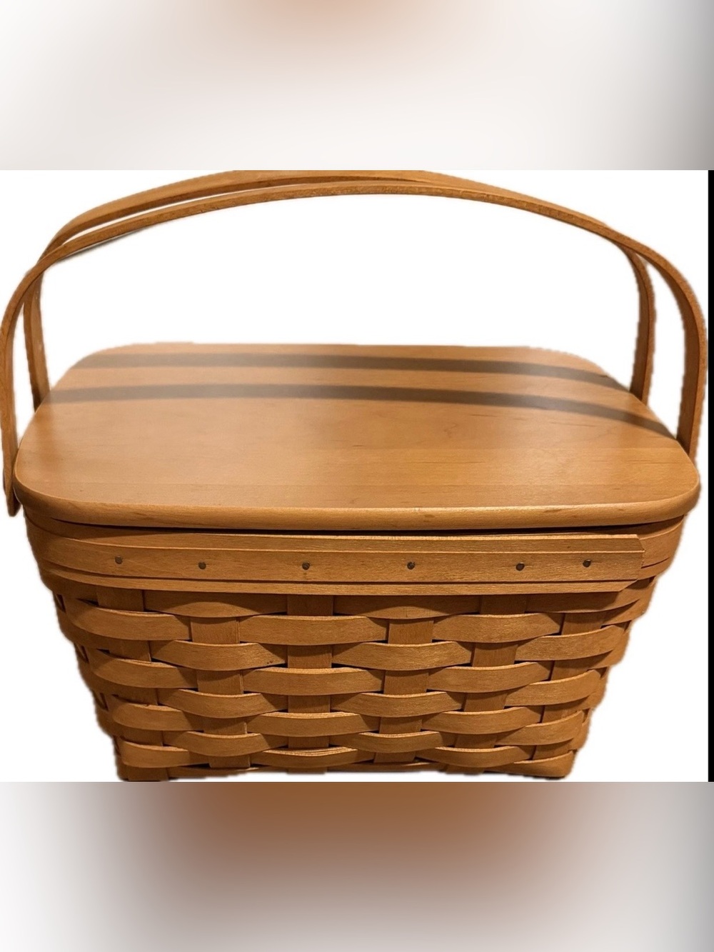 Longaberger 2001 Sewing Notions Basket, Liner, 2 Piece Protector, Brochure & Lid